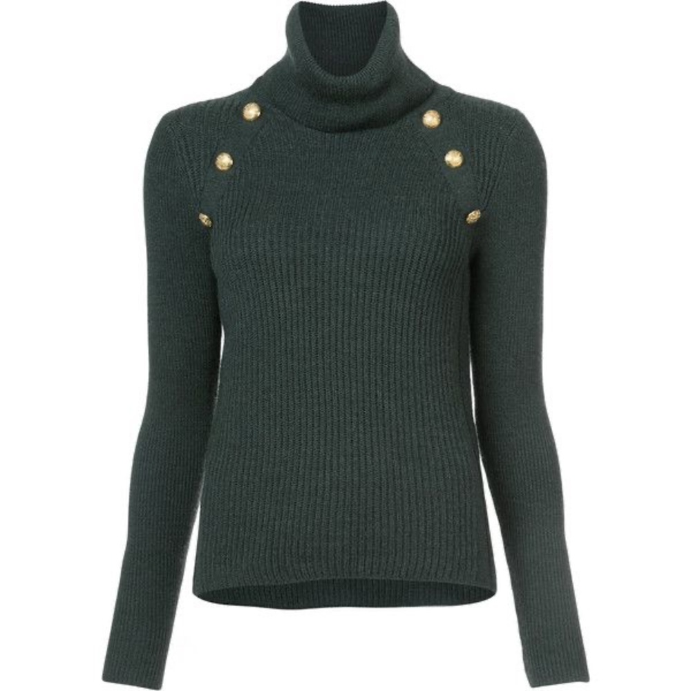 Veronica Beard Merino Wool Ribbed Turtleneck Sweater Emerald Green Size Medium